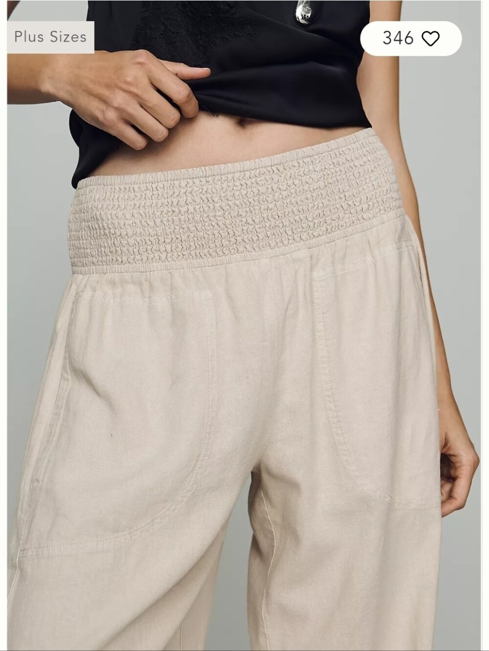 Anthropologie Pilcro Reese Smocked Linen Blend Wide Leg Pants Silver Sage 2X - Picture 5 of 6